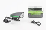 Ліхтар передній 1 діод+дзвінок 4 мелодії, Li-ion 3.7V 1200mAh зарядка від USB, вологозахисний, чорно-зелений FY-058/7588 - 1