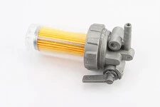 Кран паливний + фільтр у пластмасовому, прозорому корпусі (вхід/вихід убік)