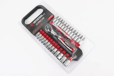 Набор головок торцевых c трещоткой (изогн. ручка) 1/4" CrV 72 зуба + удлин. 1/4" 100мм 26шт (4/4,5/5/5,5/6/7/8/9/10/11/12/13/14мм