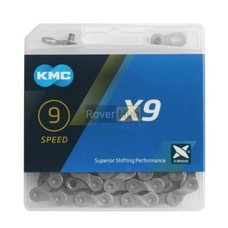 Велосипедная Цепь KMC X9 1/2х11/128х116L серебристая, 9 скоростей