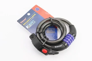 Замок противоугонный тросовый 1000х12мм с 4-х значным кодом, крепл. за трубу сидения, TY523