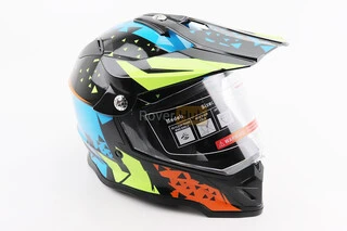 Шлем кроссовый/эндуро/АТV со стеклом BLD-819-7 L (59-60см), ЧЕРНЫЙ/ЖЕЛТО-СИНИЙ