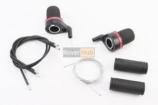 Перемикачі (грипшифт) 3x7 швидкості+рукоятки керма+троса, чорно-червоні