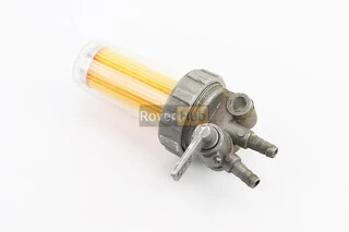 Паливний кран + фільтр в пластмасовому, прозорому корпусі (вхід/вихід вгору)