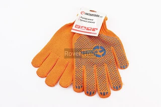 Перчатки рабочие 60% хлопок/40% полиэстер 10", класс вязки 7, оранжевый, с платировкою, синяя ПВХ точка SP-0135
