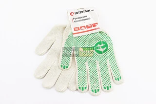 Рукавиці робочі 70% бавовна/30% поліестер 10", клас в'язки 10, білий, зелена ПВХ точка SP-0133