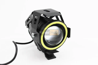 Фара додаткова світлодіодна вологозахисна - LED лінза з обідком "ангельське око" в металевому корпусі, з кріпленням на кермо,