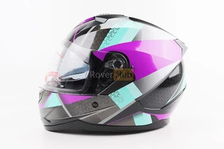 Шлем интеграл, закрытый (сертификация DOT)+откидные очки BLD-M67 М (57-58см), ЧЕРНЫЙ/ФИОЛЕТОВО-БИРЮЗОВЫЙ