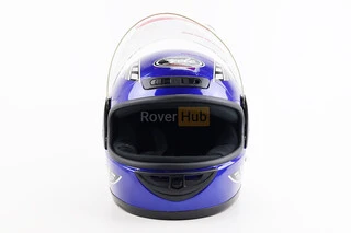 Шолом інтеграл, закритий з коміром, СИНІЙ з малюнком червоно-сірим (незначні відмінності малюнків, можливі дефекти фарбування)