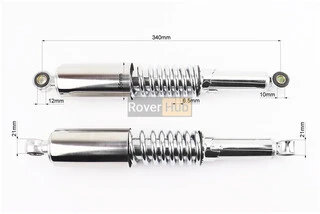 Амортизатор задній JH/CB/CG - 340мм*d55мм (втулка 12мм / втулка 10мм) зі склянкою регул., хром к-кт 2шт