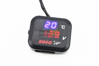 ВОЛЬТМЕТР с дисплеем, красный циферблат + датчик температуры воздуха + крепление (универсальный, компактный)