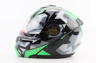 Шлем модуляр, закрытый с откидным подбородком+откидные очки BLD-159 L (59-60см), ЧЕРНО-ЗЕЛЕНЫЙ