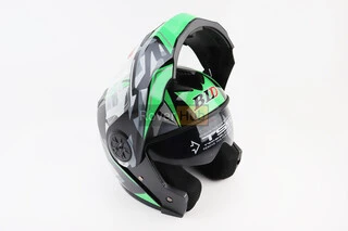 Шлем модуляр, закрытый с откидным подбородком+откидные очки BLD-159 S (55-56см), ЧЕРНО-ЗЕЛЕНЫЙ