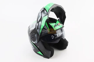 Шлем модуляр, закрытый с откидным подбородком+откидные очки BLD-159 М (57-58см), ЧЕРНО-ЗЕЛЕНЫЙ