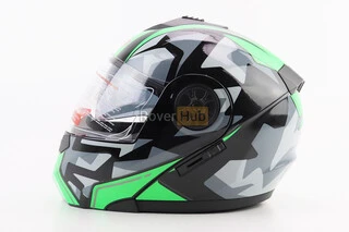 Шлем модуляр, закрытый с откидным подбородком+откидные очки BLD-159 М (57-58см), ЧЕРНО-ЗЕЛЕНЫЙ