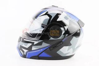 Шлем модуляр, закрытый с откидным подбородком+откидные очки BLD-159 М (57-58см), ЧЕРНО-СИНИЙ