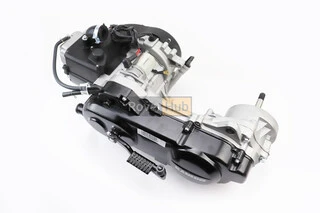 Двигун скутерний в зборі 4Т-80куб (довгий варіатор, довгий вал) + карбюратор, комутатор, котушка запалювання, бризковик