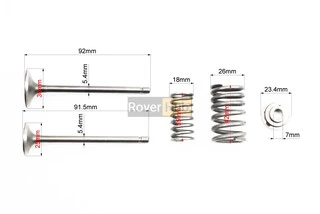 Клапана выпускной (h-91,5; d-25), впускной (h-92; d-30) полный к-кт 2шт 150cc