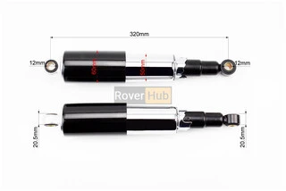 Амортизатор задній 320mm * d60mm (втулка 12mm / втулка 12mm) закритий регулир., чорний к-кт 2шт