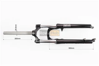 Вилка 26" амортизаційна, без різьби 1-1/8" (28,6мм), шток 260мм, з ходом 100мм, V/Disk-brake, пружинно-оливна, Lockout, чорна