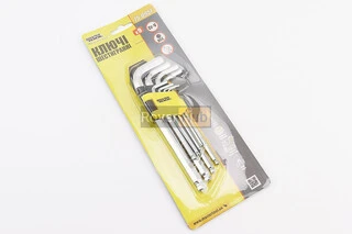 Набір Г-подібних ключів подовжених з кулястим наконечником HEX (1,5/2/2,5/3/4/5/6/8/10мм) CrV 75-0957