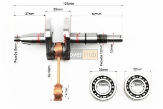 Колінвал, палець 10mm MS-180 + підшипник 10x14x11mm + підшипник 6002-2шт