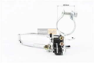 Перемикач ланцюга передній з верхньою тягою, кріпл. 28,6мм, під зірку 42Т, хром