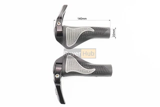 Ручки руля 140мм с зажимом Lock-On, эргономичные с рожками, чёрно-серые RB-BT1008