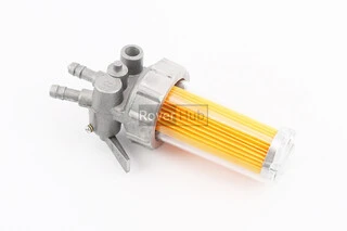 Паливний кран + фільтр в пластмасовому, прозорому корпусі (вхід/вихід вгору)